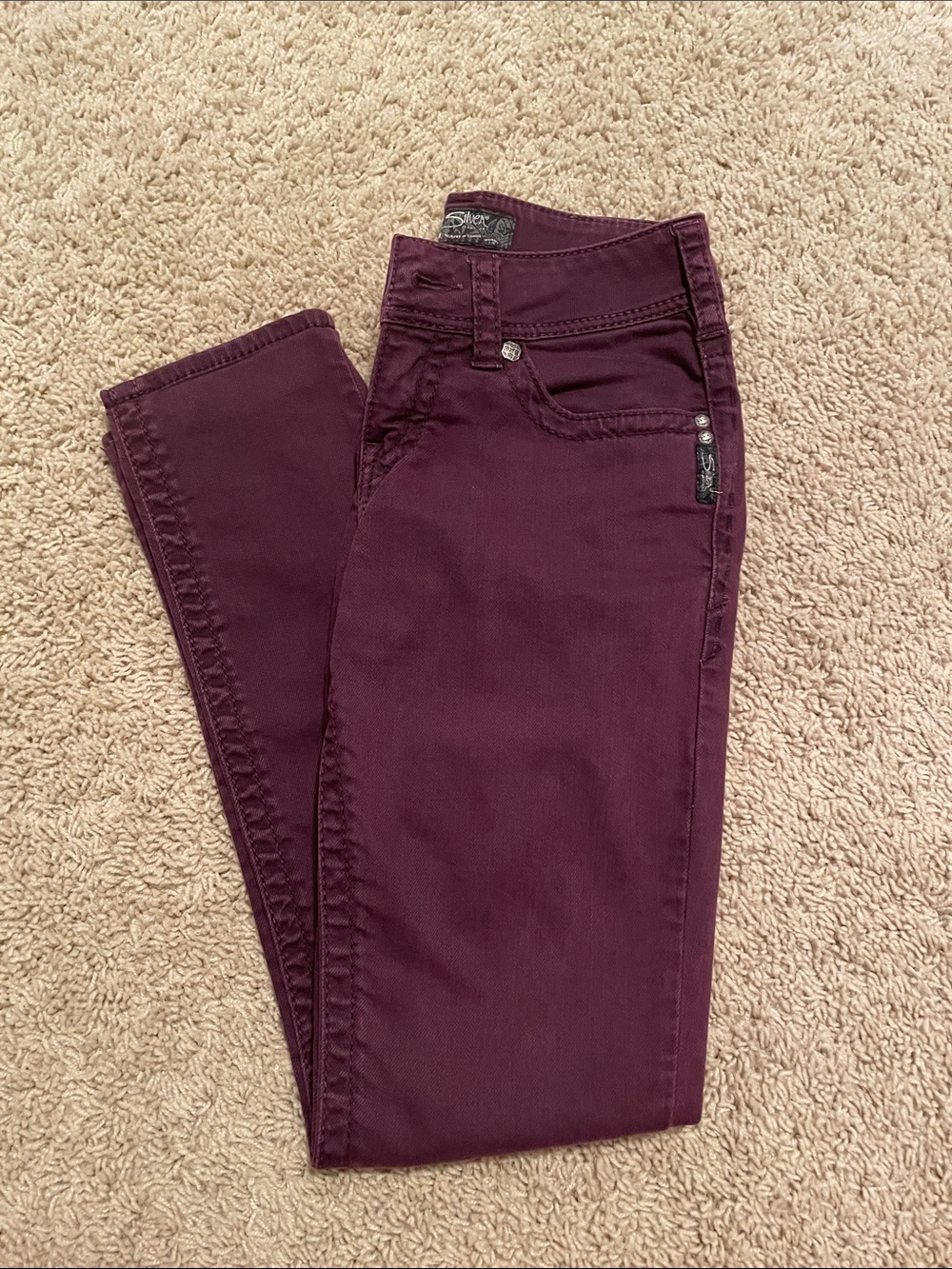 Silver Jeans Women's Burgundy Skinny Jeans, 25 x 31